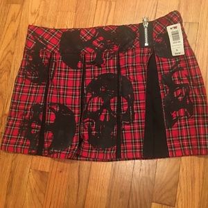 Women's Plaid Skull Mini Skirt
